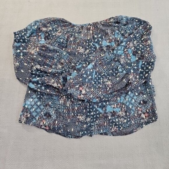 Haver London Crop Top Women's Large Blue Floral Metallic Design Long Sleeve EUC - Picture 12 of 13